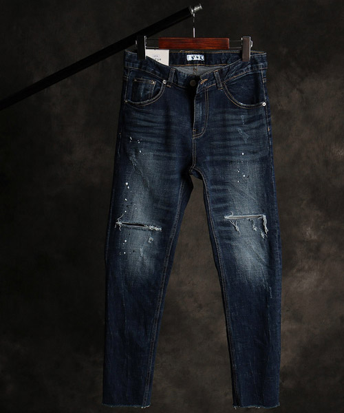 P-9851<br>painting pattern damaged denim pants