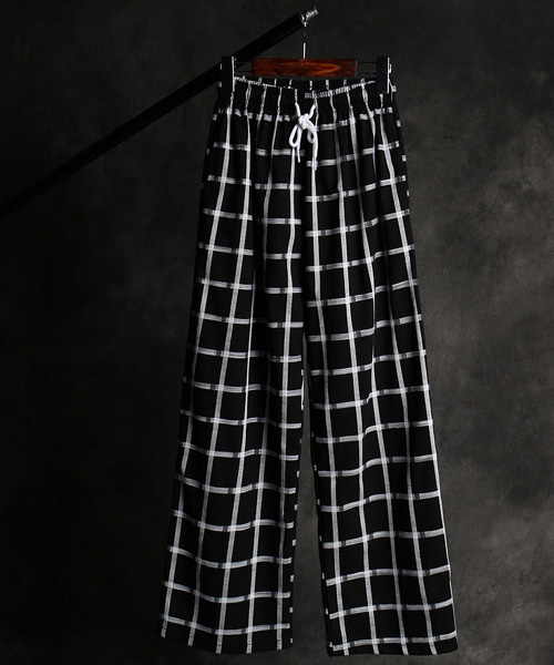 P-11340<br>check pattern banding wide pants