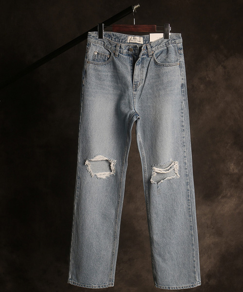 P-11602<br>damaged denim wide pants