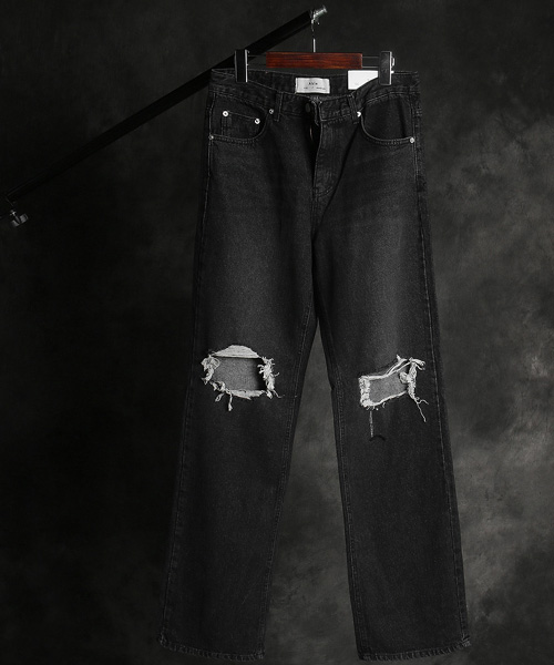 P-11608<br>damaged denim wide pants