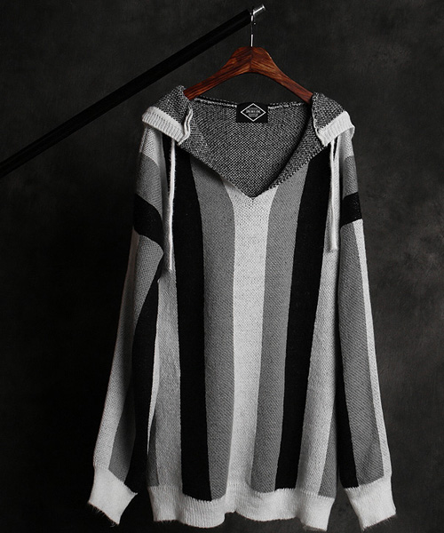 T-22199<br>color seheme knit hoodie