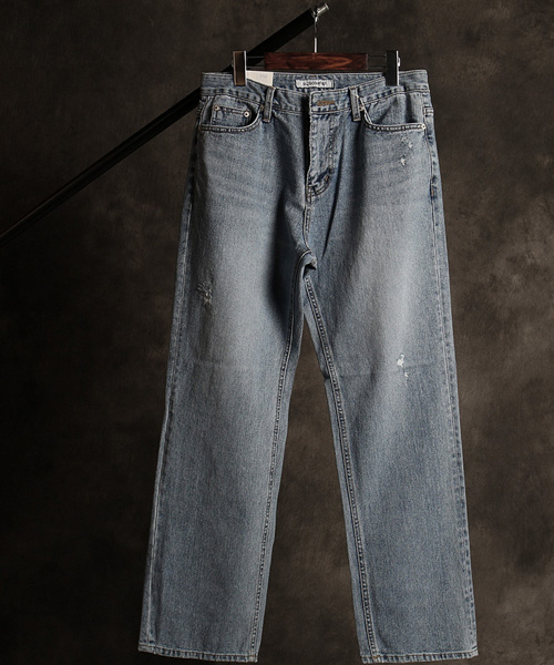 P-12722<br>damaged washing straight denim pants