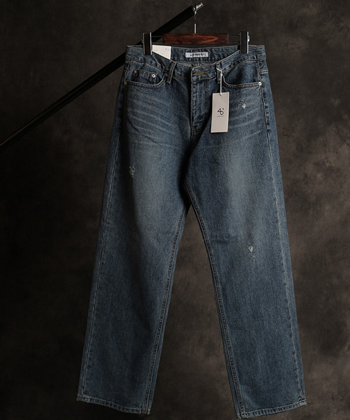 P-12721<br>damaged washing straight denim pants