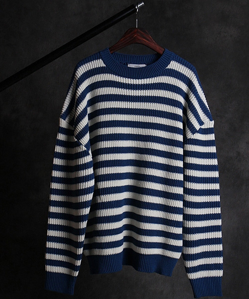 T-22443<br>stripe pattern crop knit