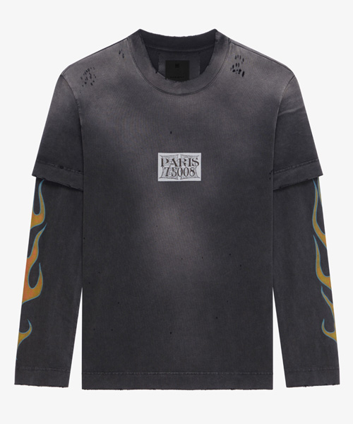T-29175<br><b>GIVENCHY</b><br>FLAMES 프린트 코튼 레이어드 티셔츠</b><br>[매장가-100만원대]