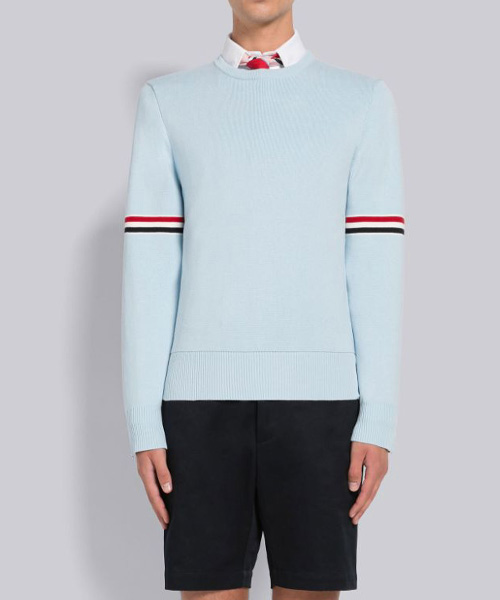T-29234<br><b>THOM BROWNE</b><br>밀라노 스티치 스트라이프 암밴드 크루넥 스웨터</b><br>[매장가-180만원대]