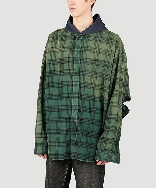 S-4963<br><b>BALENCIAGA</b><br>후드 디스트레스트 플란넬 셔츠</b><br>[매장가-200만원대]