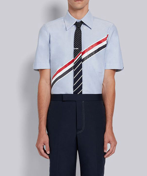 S-5030<br><b>THOM BROWNE</b><br>라이트 블루 코튼 옥스포드 프린팅 반소매 셔츠</b><br>[매장가-100만원대]
