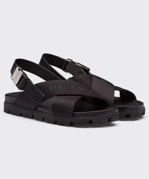 A-39709<br><b>PRADA</b><br>로고 가죽 샌들</b><br>[매장가-140만원대]
