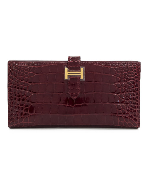 A-39659<br><b>HERMES</b><br>엘리게이터 베안 장지갑 브루고뉴 금장</b><br>[매장가-1300만원대]