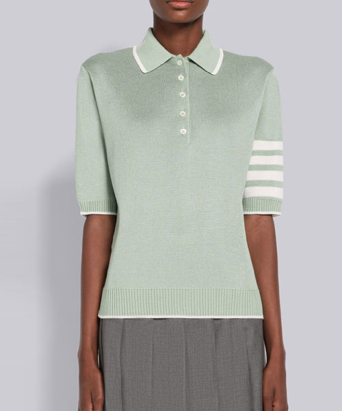 T-29599<br><b>THOM BROWNE</b><br>버즈아이 자카드 4-바 숏 슬리브</b><br>[매장가-90만원대]