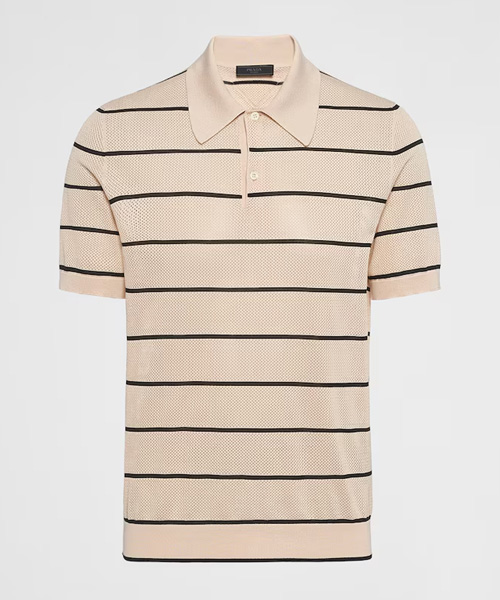 T-29834<br><b>PRADA</b><br>스트라이프 실크 & 코튼 폴로셔츠</b><br>[매장가-200만원대]