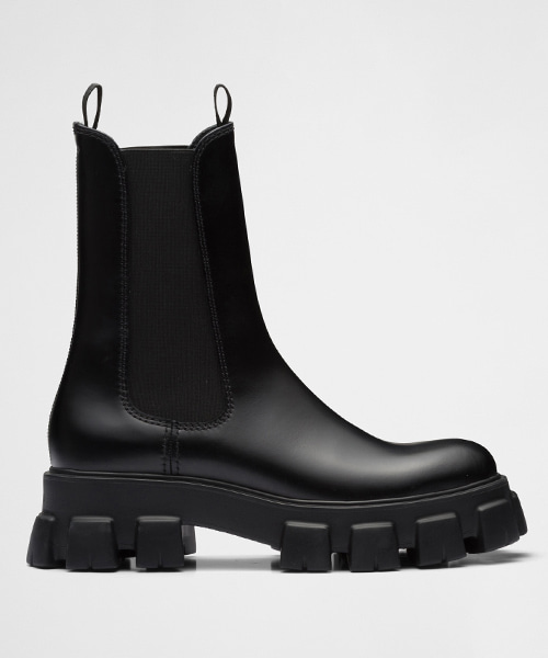 A-41350<br><b>PRADA</b><br>모노리스 브러쉬 가죽 첼시 부츠</b><br>[매장가-200만원대]