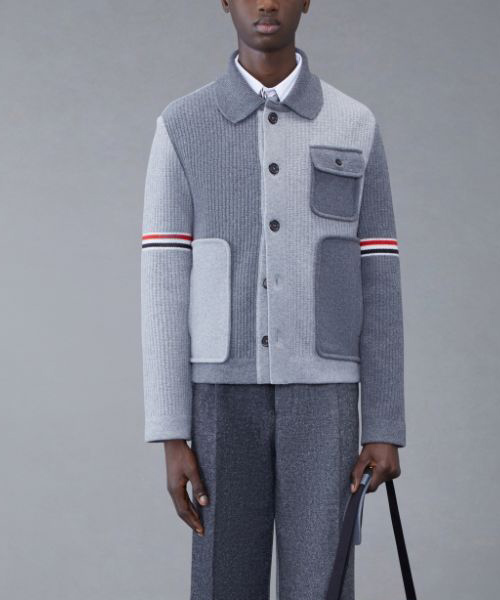 JK-23610<br><b>THOM BROWNE</b><br>펀믹스 보일 울 스트라이프 워크맨 재킷</b><br>[매장가-200만원대]