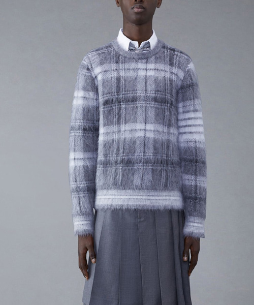 T-30440<br><b>THOM BROWNE</b><br>타탄 모헤어 체크 4-바 크루넥 풀오버</b><br>[매장가-100만원대]