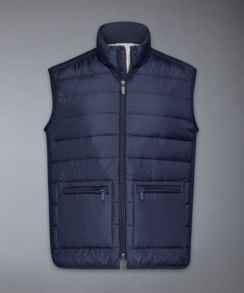 JK-23670<br><b>THOM BROWNE</b><br>나일론 테크 퍼넬 넥 다운 베스트</b><br>[매장가-240만원대]