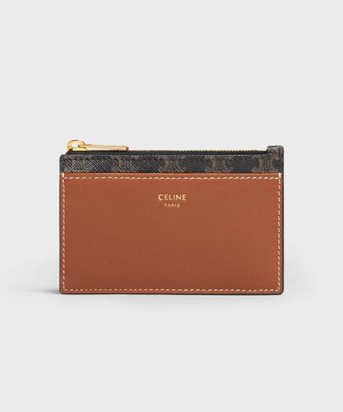 A-41728<br><b>CELINE</b><br>트리옹프 캔버스 & 램스킨 지퍼 카드 지갑</b><br>[매장가-40만원대]