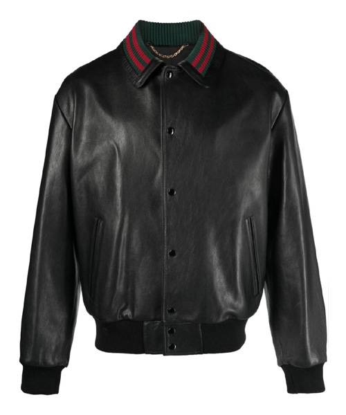 JK-23904<br><b>GUCCI</b><br>웹 칼라 가죽 봄버 자켓</b><br>[매장가-800만원대]