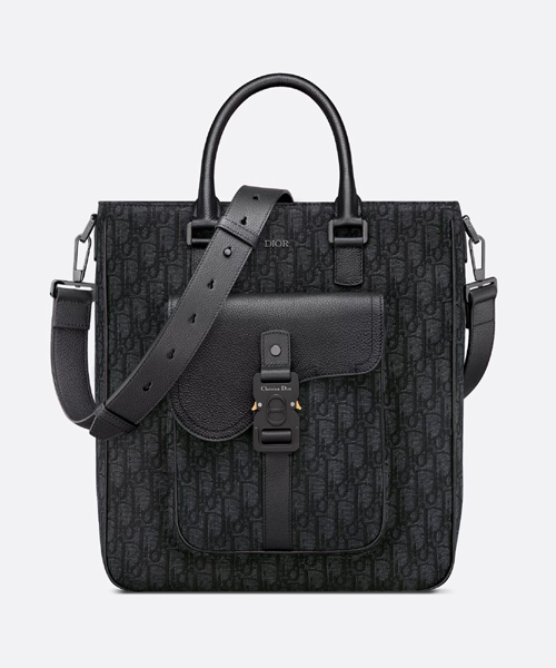 A-41955<br><b>DIOR</b><br>오블리크 자카드 & 블랙 그레인 가죽 SADDLE 토트백</b><br>[매장가-460만원대]
