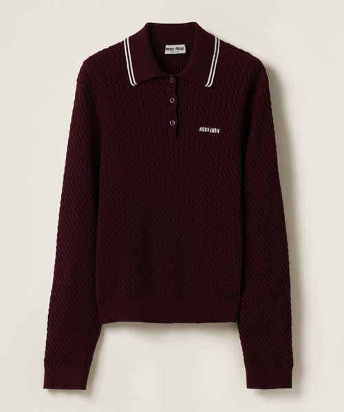 T-30487<br><b>MIU MIU</b><br>엠브로이더드 트위스트 울 폴로 스웨터</b><br>[매장가-200만원대]