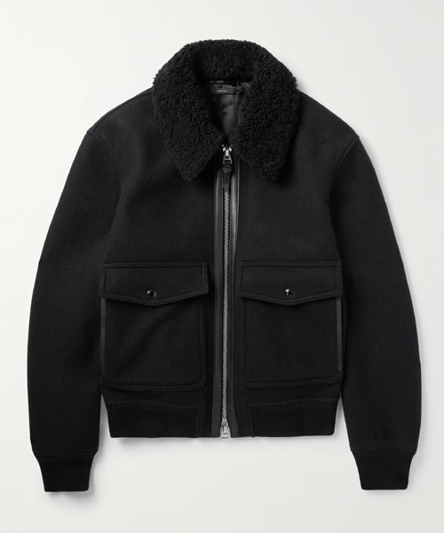 JK-23968<br><b>TOM FORD</b><br>셔링 가죽 울 블렌드 봄버 자켓</b><br>[매장가-800만원대]