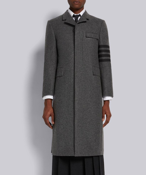 JK-24160<br><b>THOM BROWNE</b><br>다크 그레이 멜턴 4-바 클래식 체스터필드 오버 코트</b><br>[매장가-500만원대]