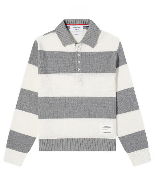 T-30599<br><b>THOM BROWNE</b><br>럭비 스트라이프 니트 폴로셔츠</b><br>[매장가-180만원대]