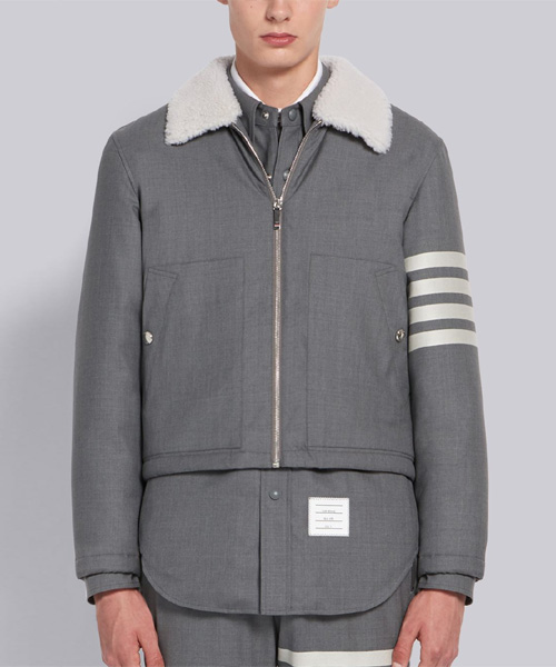JK-24097<br><b>THOM BROWNE</b><br>미디엄 그레이 플레인 위브 수팅 플라이트 4-바 재킷</b><br>[매장가-500만원대]