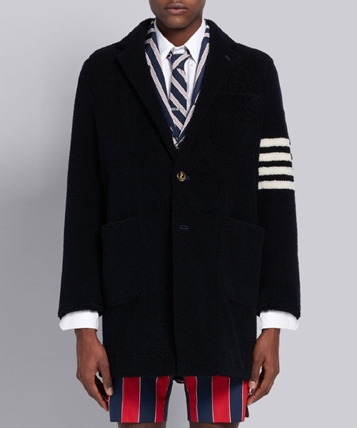 JK-24514<br><b>THOM BROWNE</b><br>네이비 라이트웨이트 시어링 언컨스트럭티드 삭 4-바 오버코트</b><br>[매장가-1800만원대]