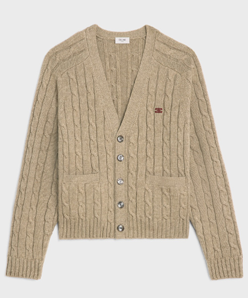 JK-24515<br><b>CELINE</b><br>트리옹프 케이블 니트 캐시미어 라이트 토프 가디건</b><br>[매장가-300만원대]