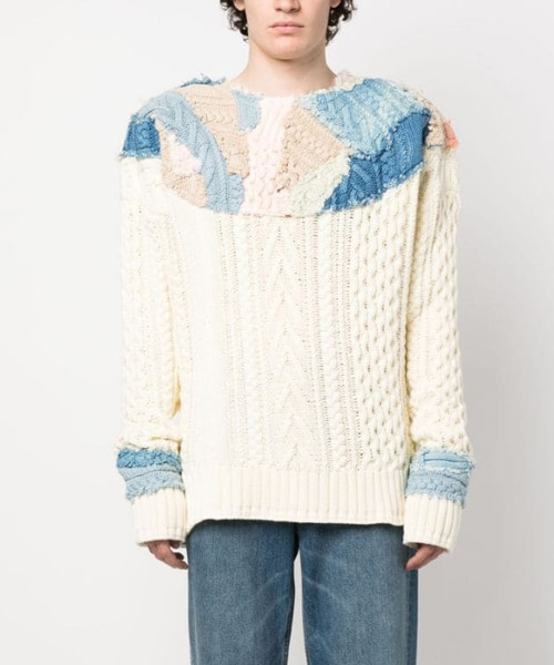 T-30887<br><b>GREG LAUREN</b><br>패치워크 케이블 니트 스웨터</b><br>[매장가-120만원대]