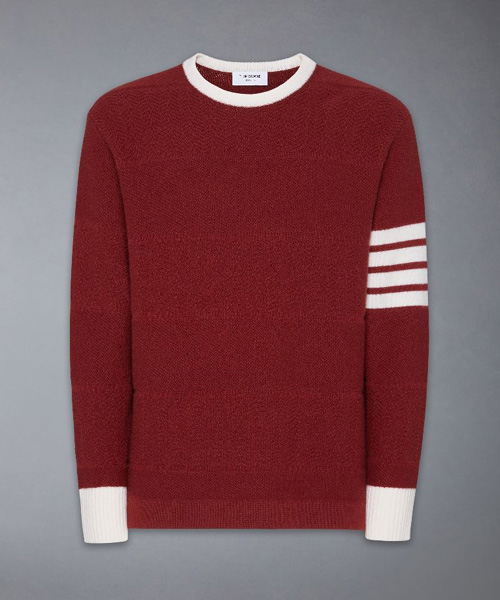 T-30907<br><b>THOM BROWNE</b><br>메리노 울 4-바 텍스처 럭비 스트라이프 크루넥 풀오버</b><br>[매장가-200만원대]
