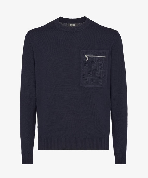 T-30914<br><b>FENDI</b><br>네이비 블루 울 점퍼 스웨터</b><br>[매장가-190만원대]