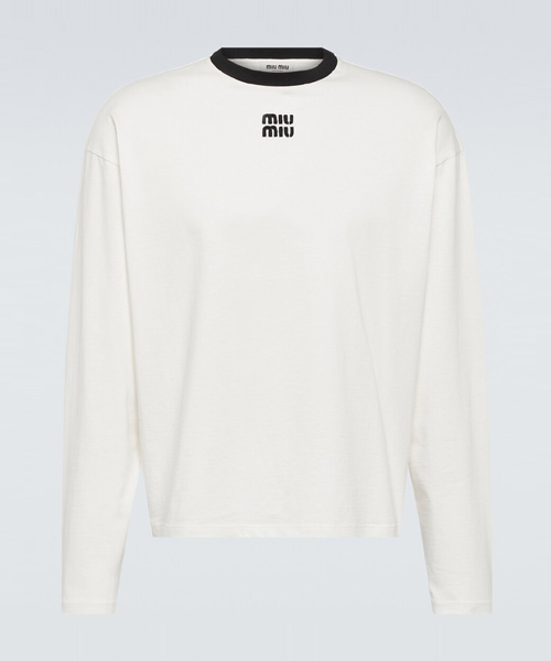 T-31334<br><b>MIU MIU</b><br>로고 자수 롱 슬리브 코튼 티셔츠</b><br>[매장가-100만원대]