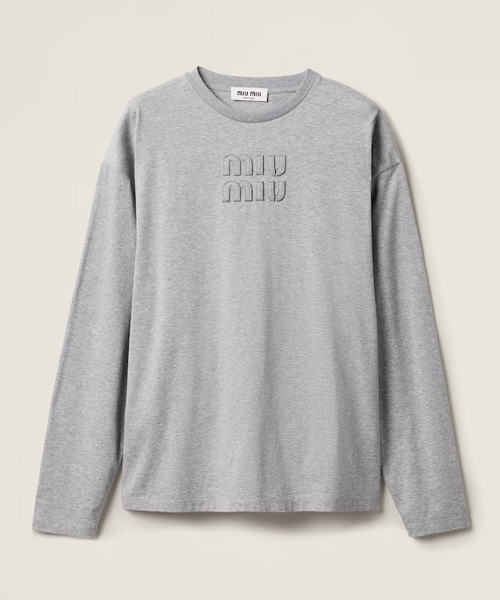 T-31333<br><b>MIU MIU</b><br>로고 자수 롱 슬리브 코튼 티셔츠</b><br>[매장가-100만원대]