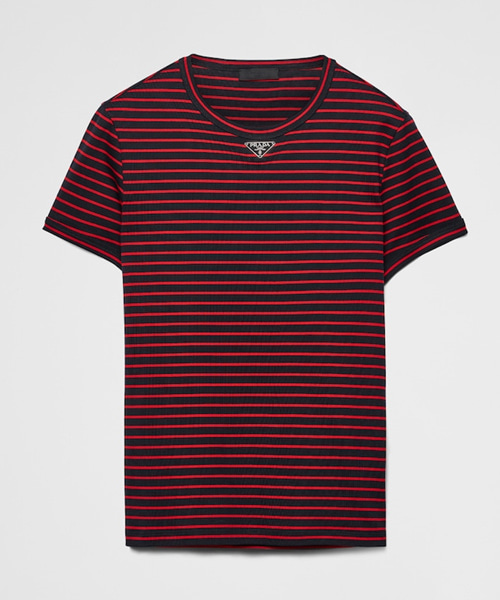 T-31350<br><b>PRADA</b><br>삼각 패치 스트라이프 코튼 티셔츠</b><br>[매장가-190만원대]