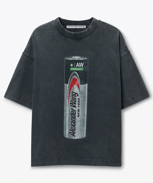 T-31500<br><b>ALEXANDER WANG</b><br>배터리 로고 프린트 그래픽 코튼 티셔츠</b><br>[매장가-60만원대]