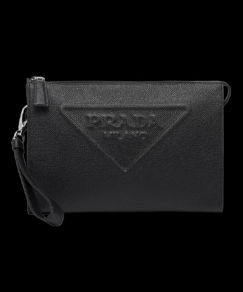 A-43831<br><b>PRADA</b><br>사피아노 레더 엠보스 로고 파우치</b><br>[매장가-280만원대]