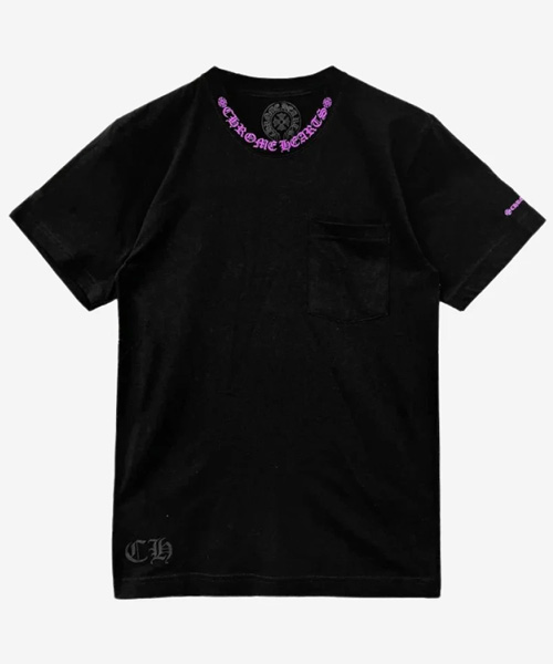 T-31606<br><b>CHROME HEARTS</b><br>넥 스트립트 로고 숏 슬리브 코튼 티셔츠</b><br>[매장가-90만원대]