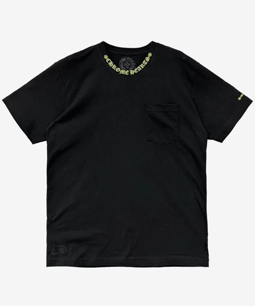 T-31605<br><b>CHROME HEARTS</b><br>넥 스트립트 로고 숏 슬리브 코튼 티셔츠</b><br>[매장가-90만원대]