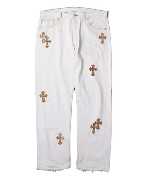 P-16378<br><b>CHROME HEARTS</b><br>레오파드 크로스 패치 화이트 진</b><br>[매장가-650만원대]