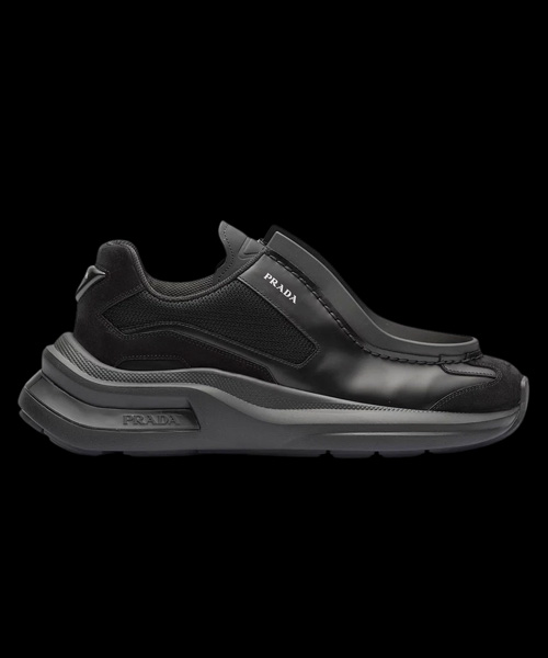 A-44050<br><b>PRADA</b><br>바이크 패브릭 스웨이드 엘리먼츠 브러쉬드 레더 스니커즈</b><br>[매장가-180만원대]