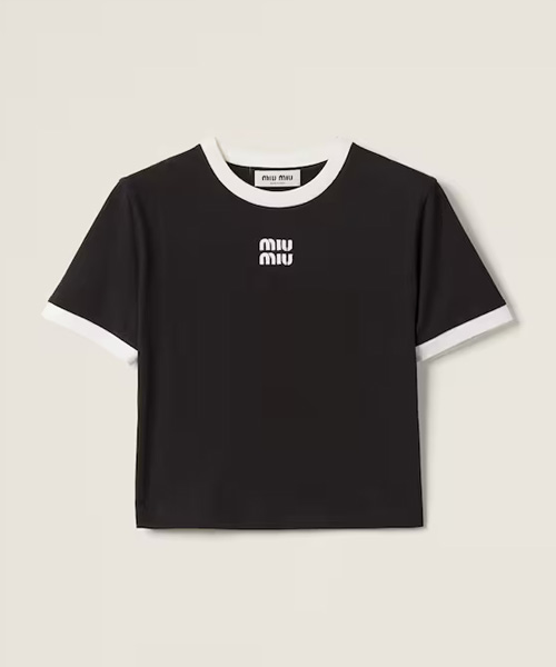 T-31843<br><b>MIU MIU</b><br>엠브로이더드 로고 코튼 저지 티셔츠</b><br>[매장가-100만원대]