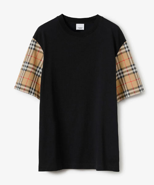 T-31845<br><b>BURBERRY</b><br>체크 슬리브 코튼 티셔츠</b><br>[매장가-70만원대]