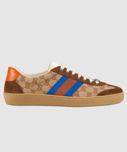 A-44522<br><b>GUCCI</b><br>G74 레더 웹 스니커즈</b><br>[매장가-100만원대]