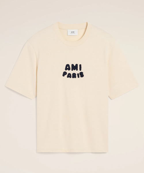 T-31948<br><b>AMI</b><br>베이지 코튼 아미 파리 패치 티셔츠</b><br>[매장가-30만원대]