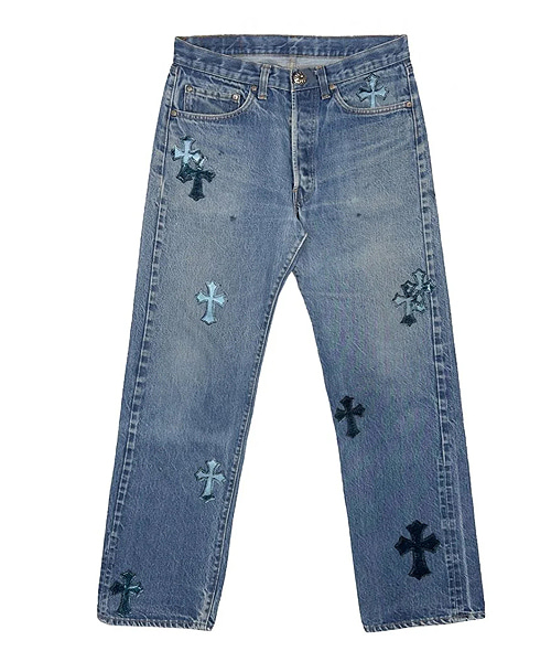 P-16537<br><b>CHROME HEARTS</b><br>리바이스 501 갤럭시 크로스 패치 데님 팬츠</b><br>[매장가-3000만원대]