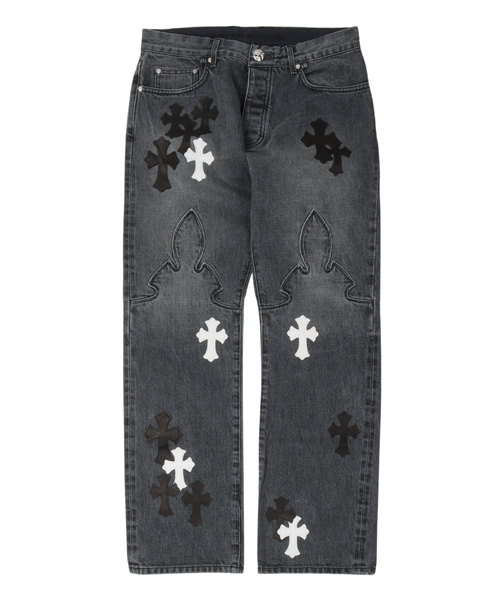 P-16543<br><b>CHROME HEARTS</b><br>가죽 크로스 패치 데님 팬츠</b><br>[매장가-1100만원대]