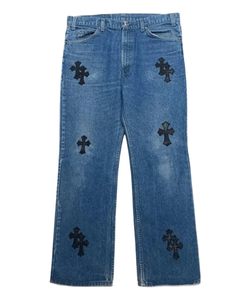 P-16546<br><b>CHROME HEARTS</b><br>가죽 크로스 패치 데님 팬츠</b><br>[매장가-1700만원대]