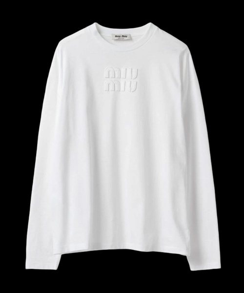 T-32075<br><b>MIU MIU</b><br>자수 로고 코튼 롱 슬리브 티셔츠</b><br>[매장가-100만원대]